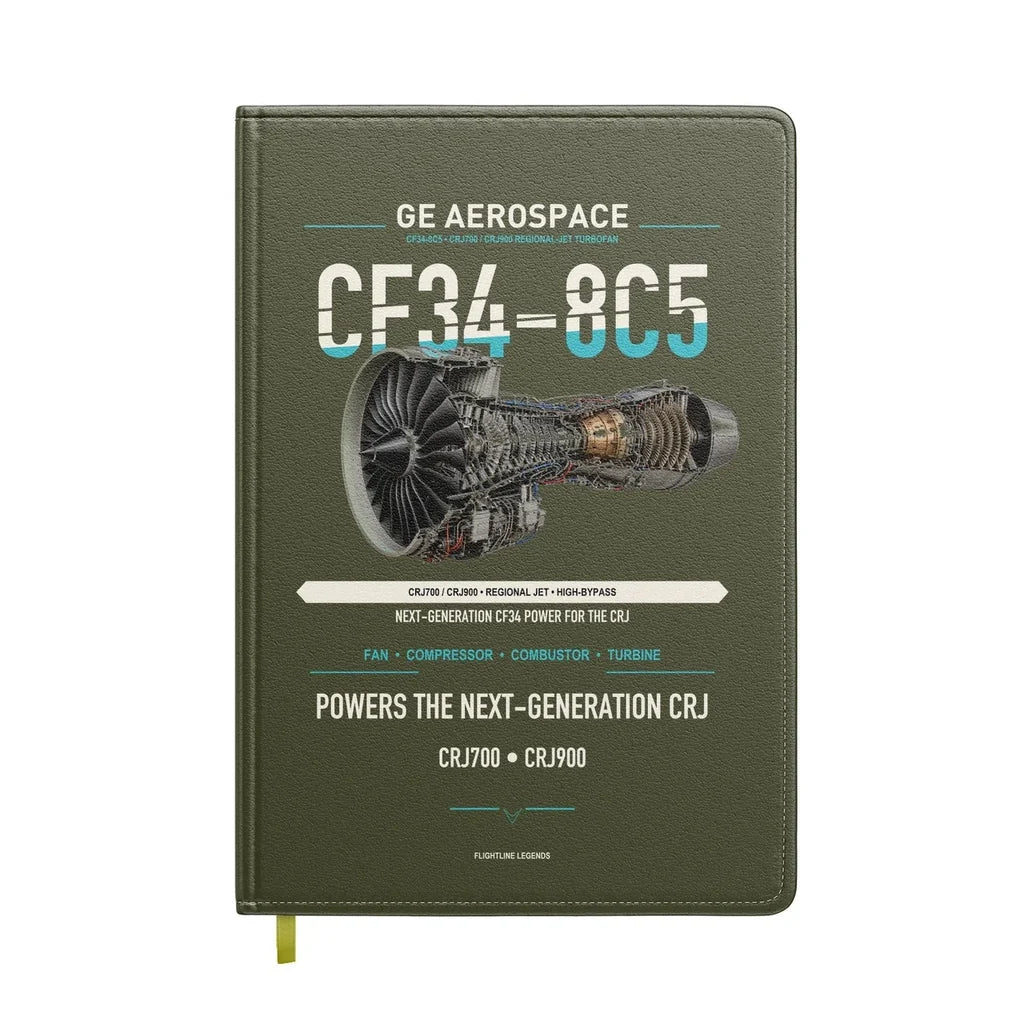 CF34-8C5 design on green army notebook