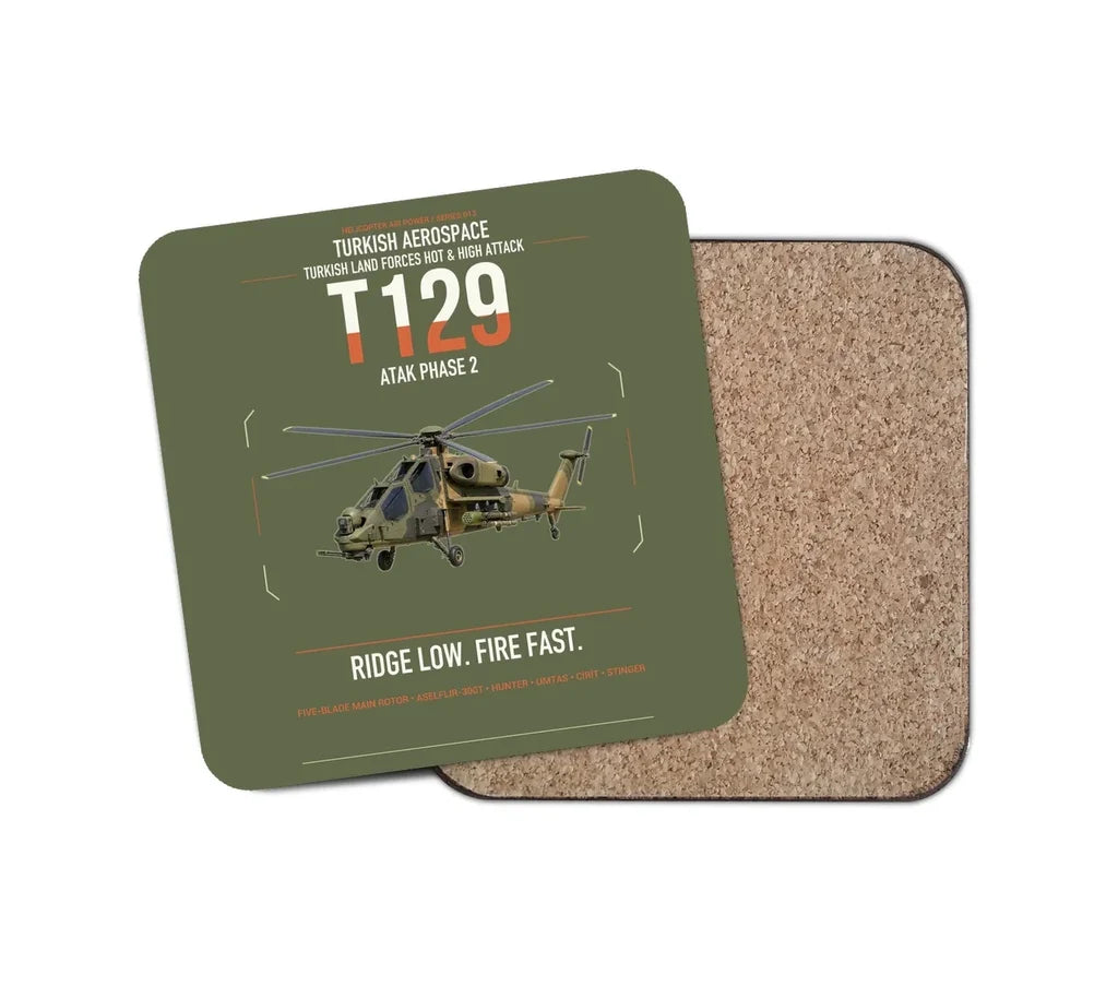 Turkish Aerospace T129 ATAK Phase 2 design on green army 1 piece coaster