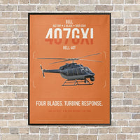 Thumbnail for Bell 407GXi vertical canvas print - framed - orange background