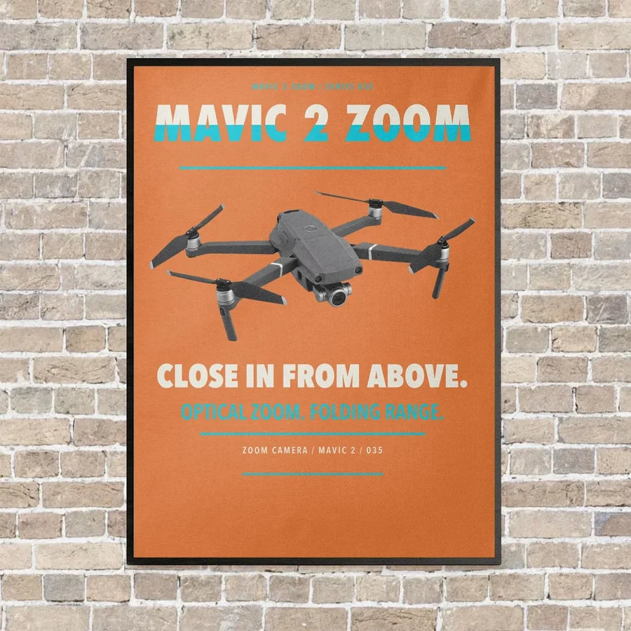 DJI Mavic 2 Zoom vertical canvas print - framed - orange background