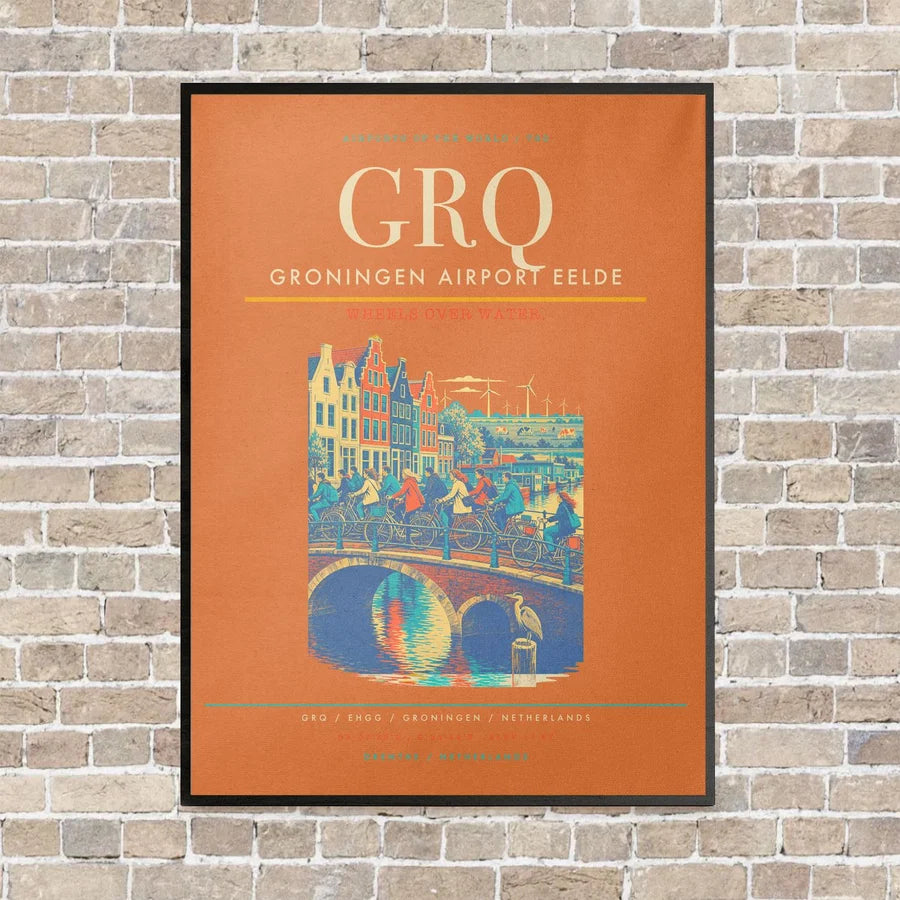Groningen Airport Eelde GRQ vertical canvas print - framed - orange background