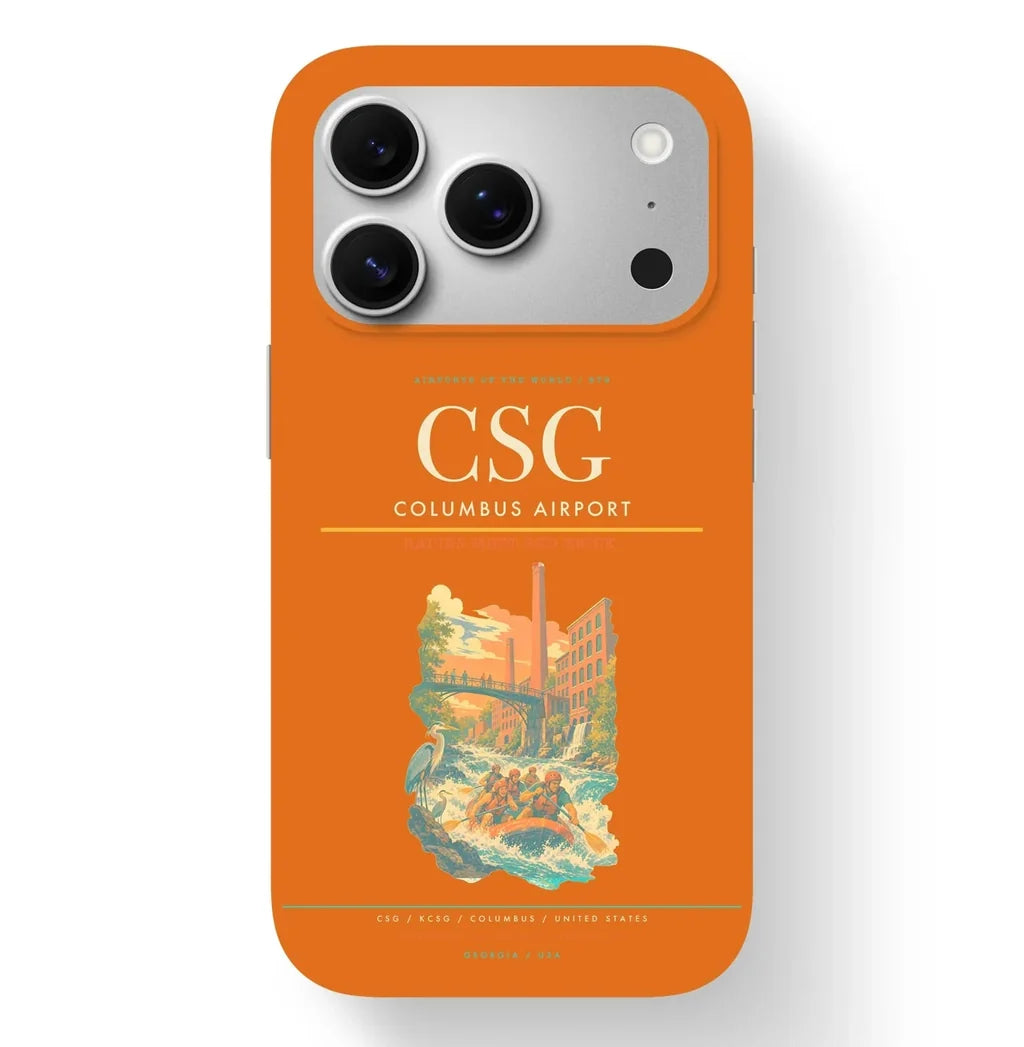 Columbus Airport (CSG) design on orange iPhone 17 Pro MagSafe case