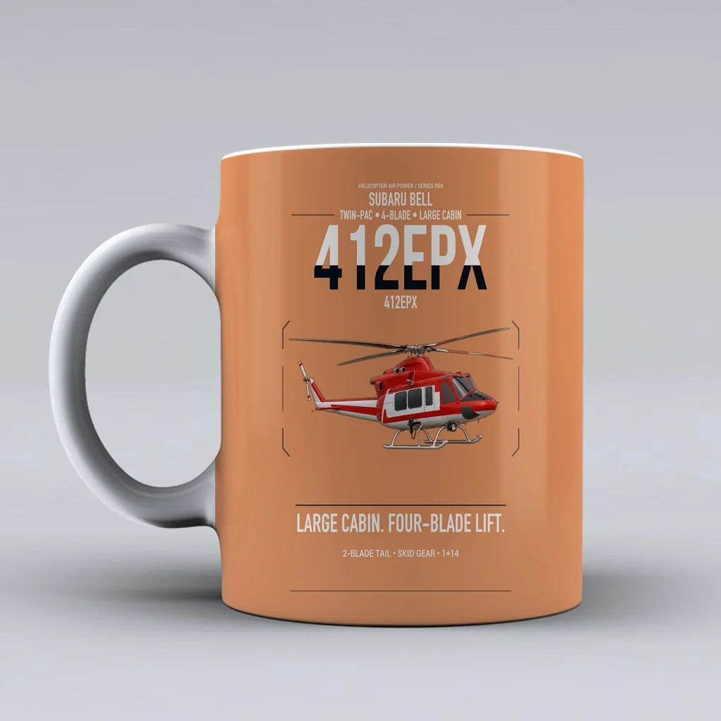 SUBARU Bell 412EPX design on orange ceramic mug, double-side print