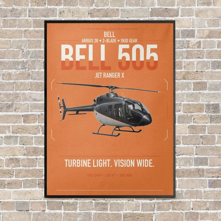 Bell 505 Jet Ranger X vertical canvas print - framed - orange background