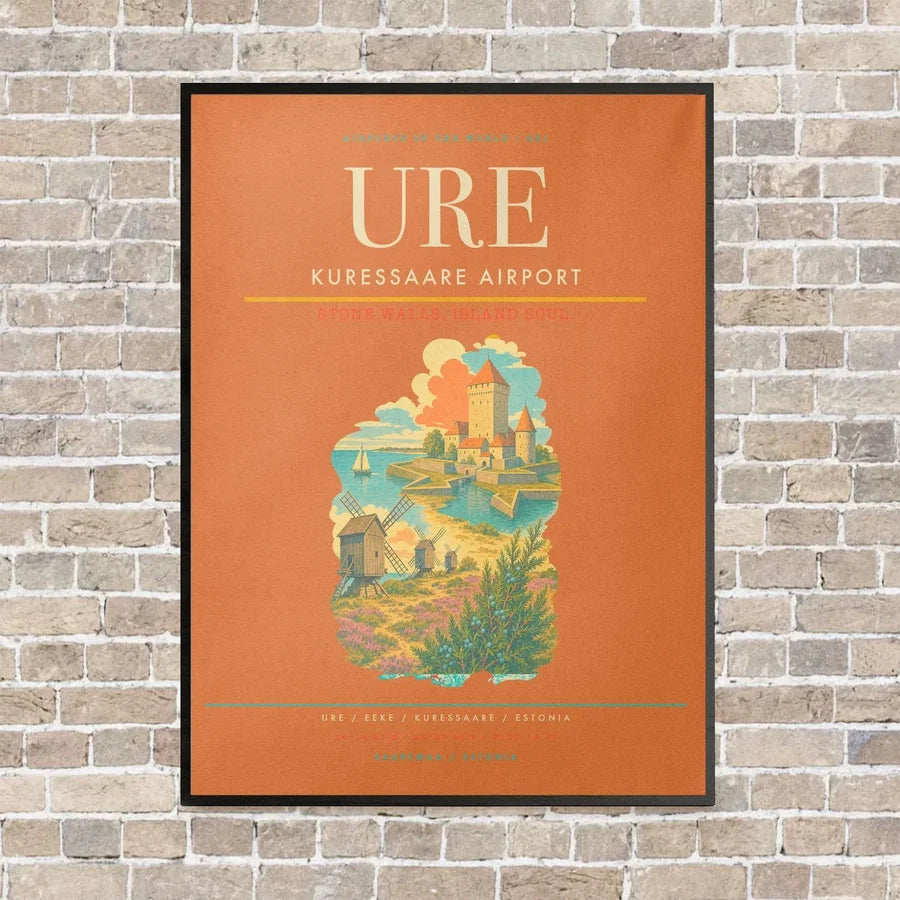Kuressaare Airport URE vertical canvas print - framed - orange background