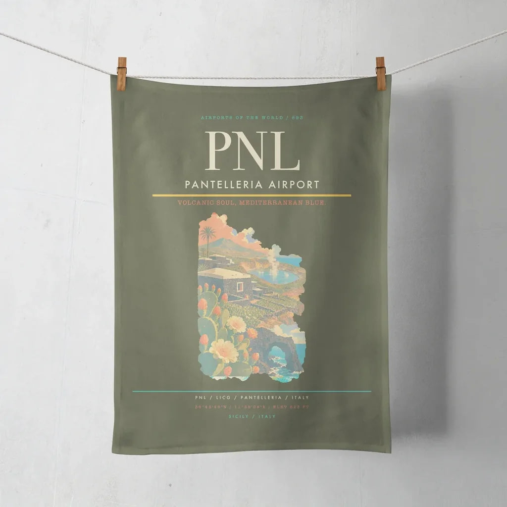 Pantelleria Airport (PNL) design on green army towel