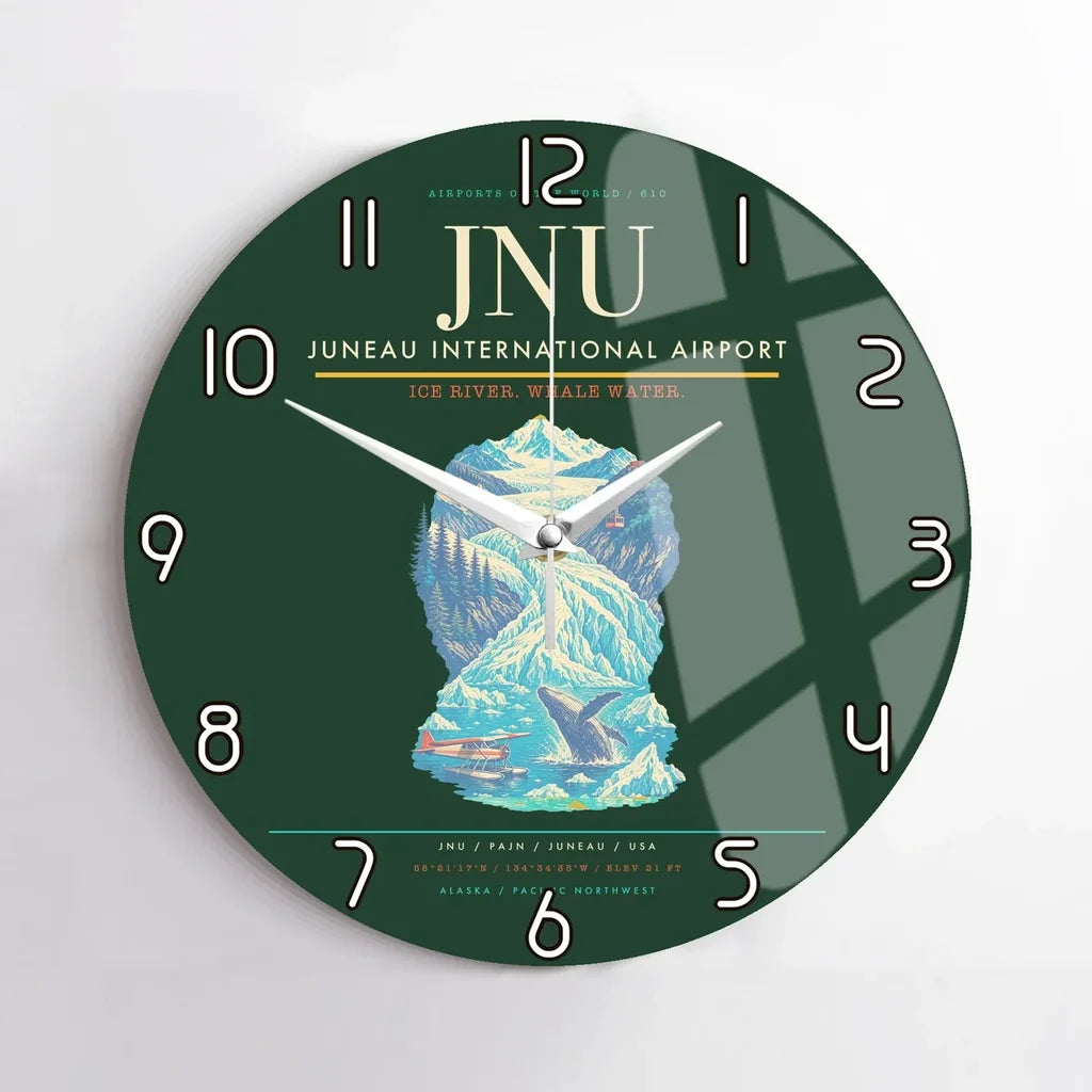 Juneau International Airport (JNU) design on dark green no frame wall clock