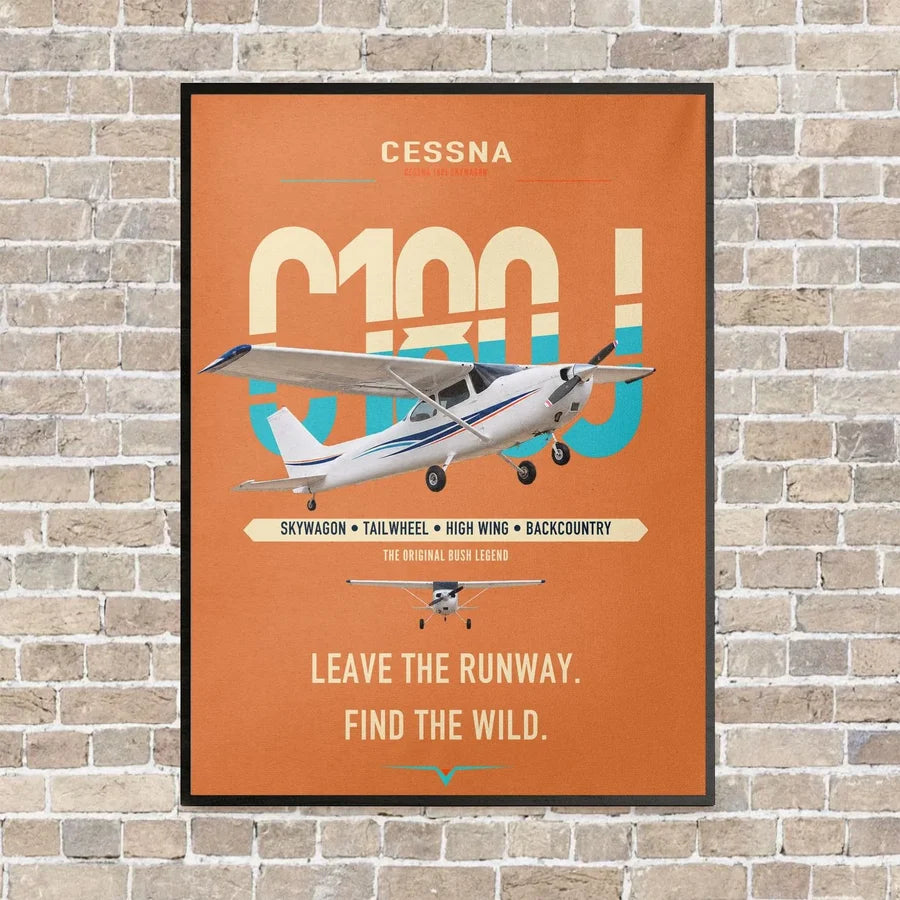 Cessna 180J Skywagon vertical canvas print - framed - orange background