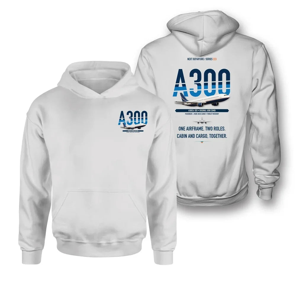 Airbus A300C4-203 design on white hoodie