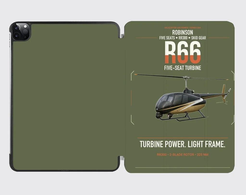 Robinson R66 design on green army ipad tablet case
