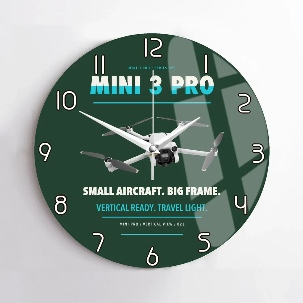 DJI Mini 3 Pro design on dark green no frame wall clock