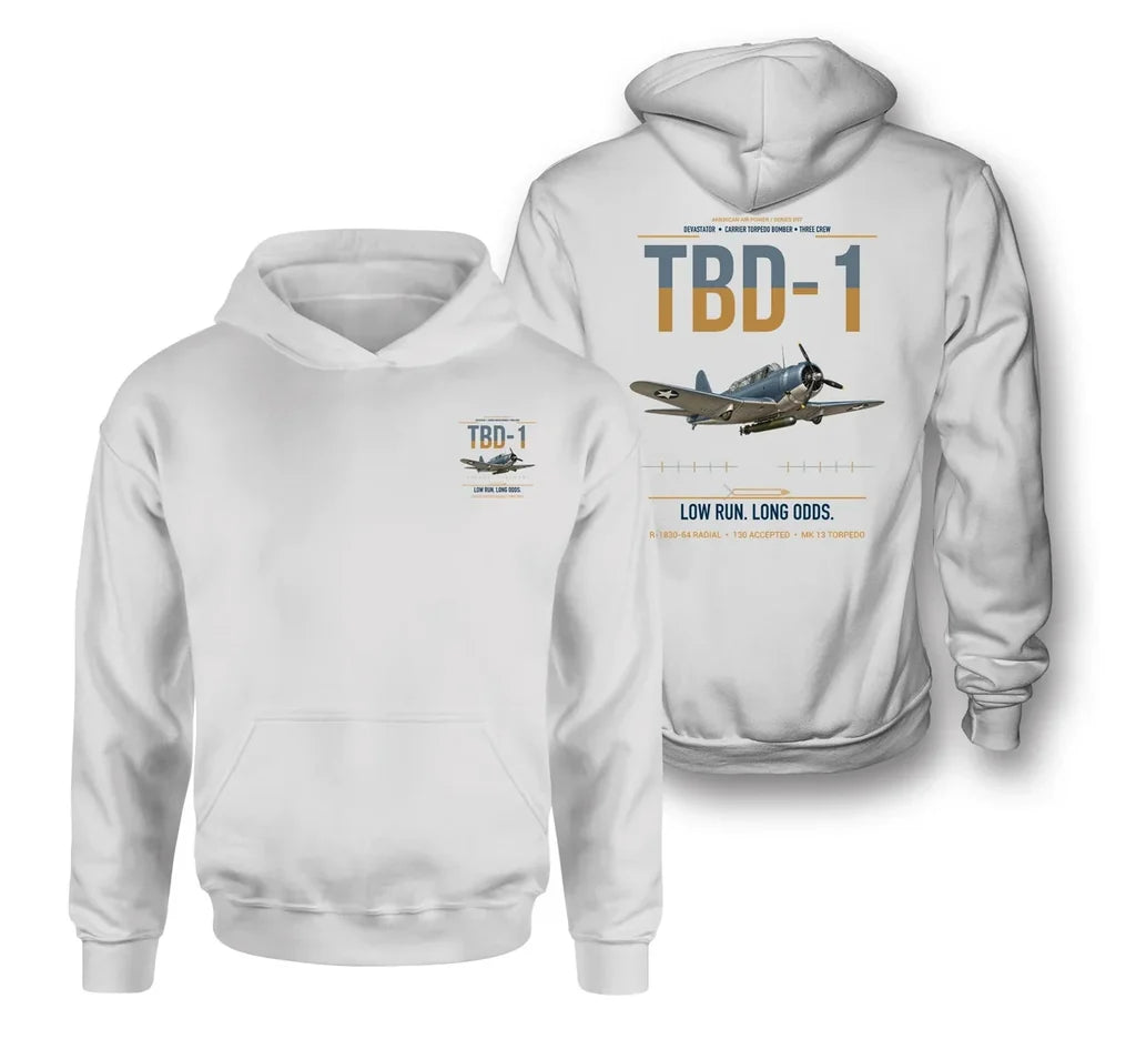 TBD-1 Devastator design on white double-side hoodie, double-side print