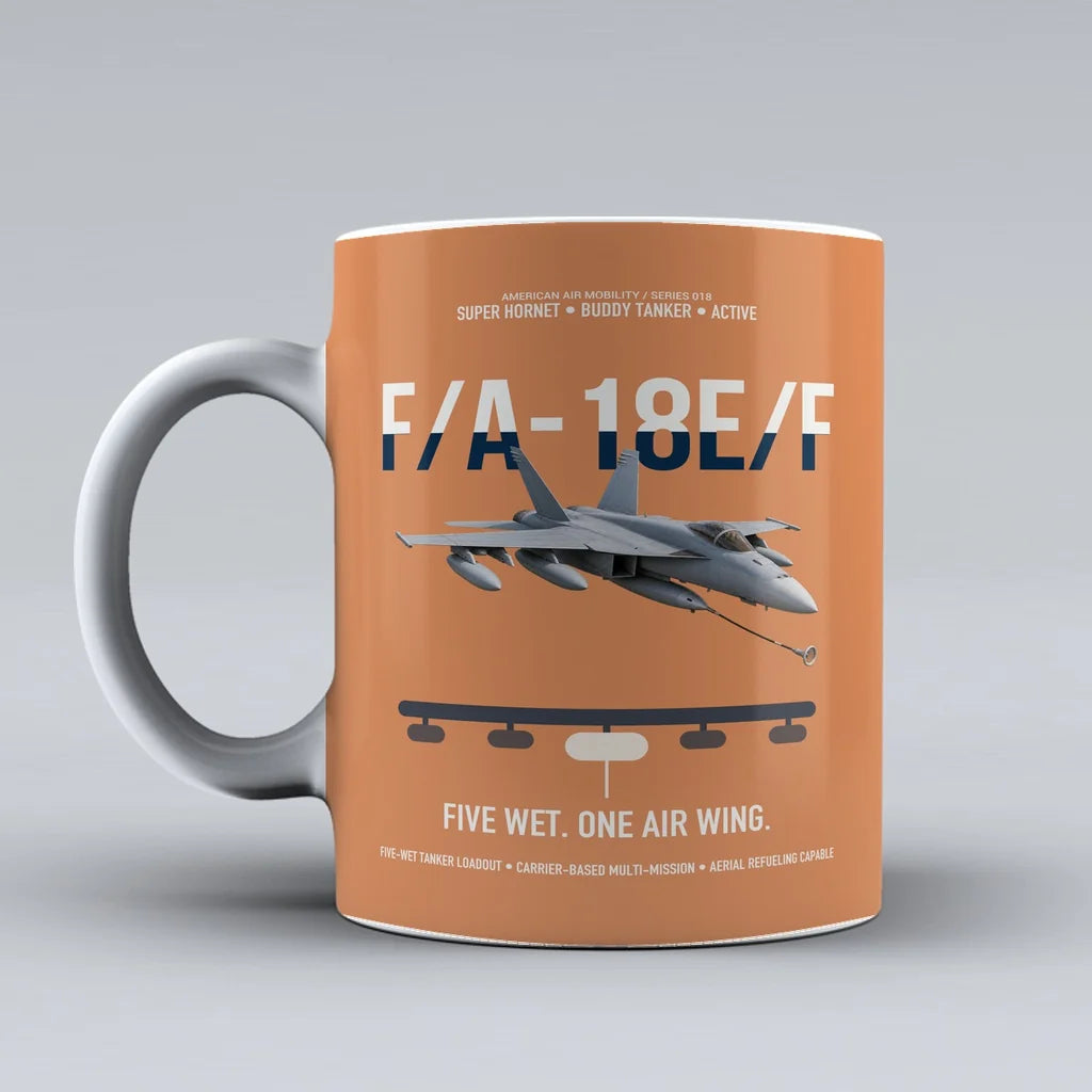 F A-18E F Buddy Tanker design on orange ceramic mug, double-side print