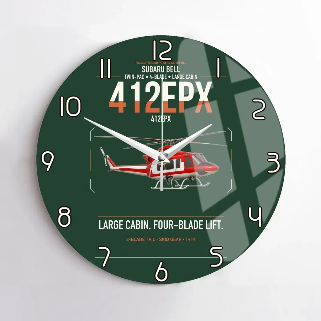 SUBARU Bell 412EPX design on dark green no frame wall clock