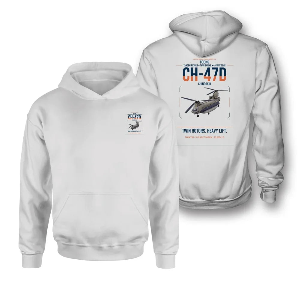 Boeing CH-47D design on white double-side hoodie, double-side print