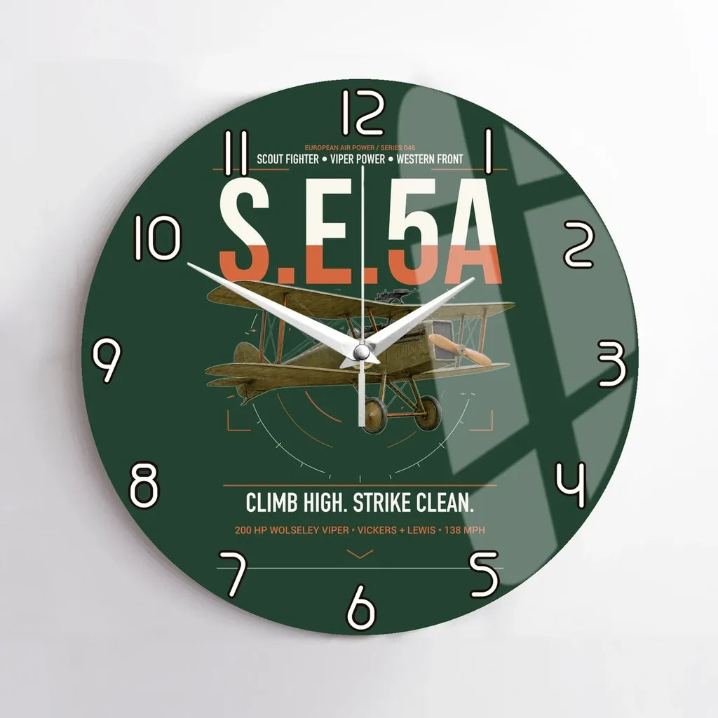 Royal Aircraft Factory S.E.5a design on dark green no frame wall clock