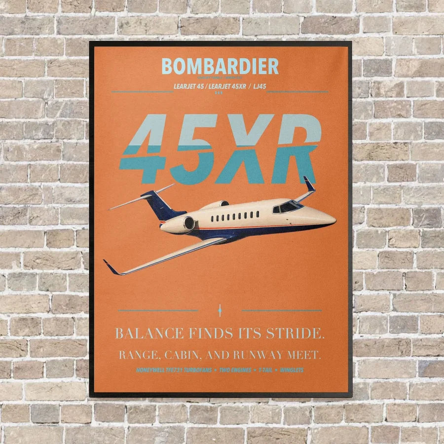 Bombardier Learjet 45XR vertical canvas print - framed - orange background