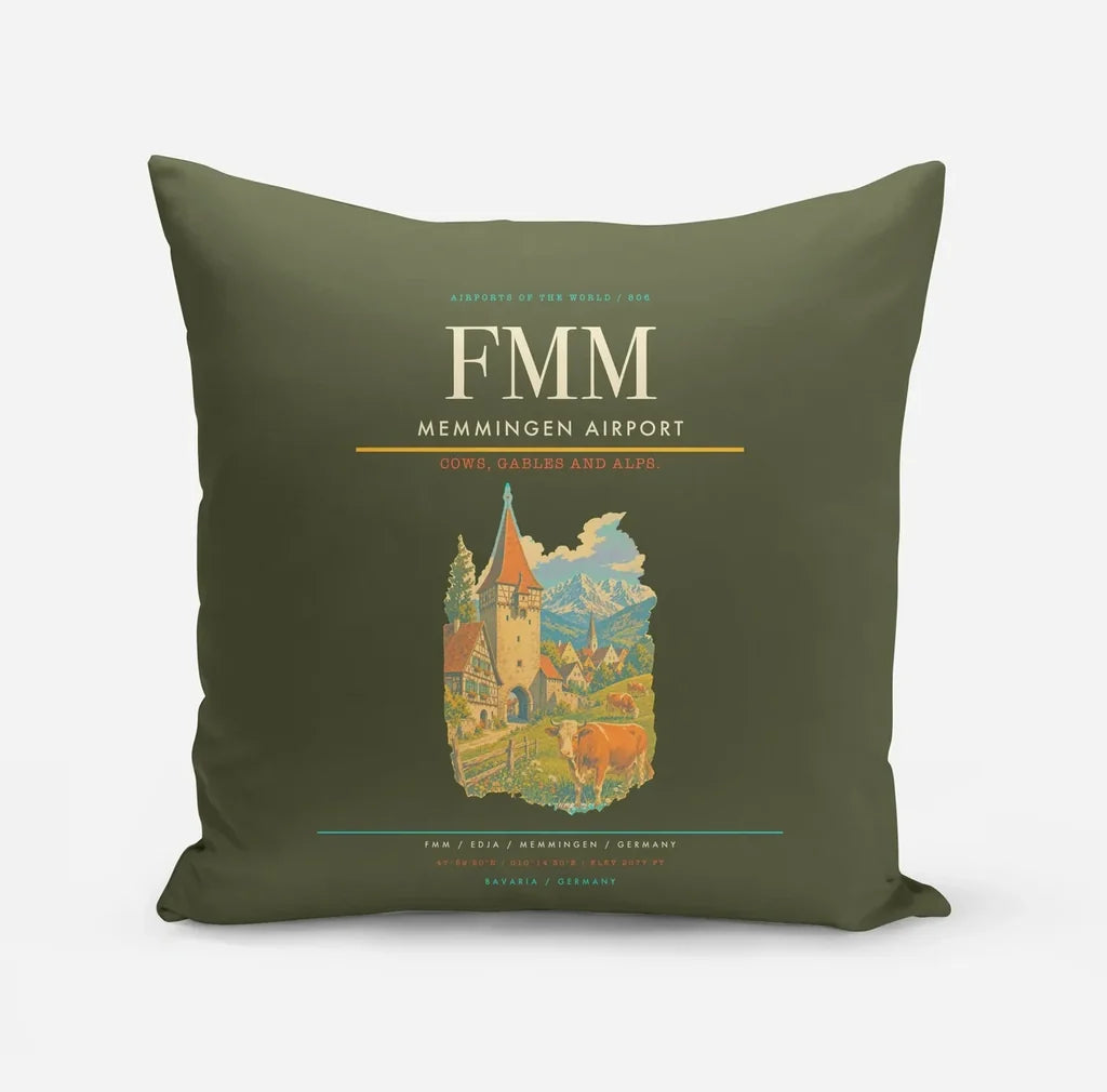 Memmingen Airport (FMM) design on green army pillow