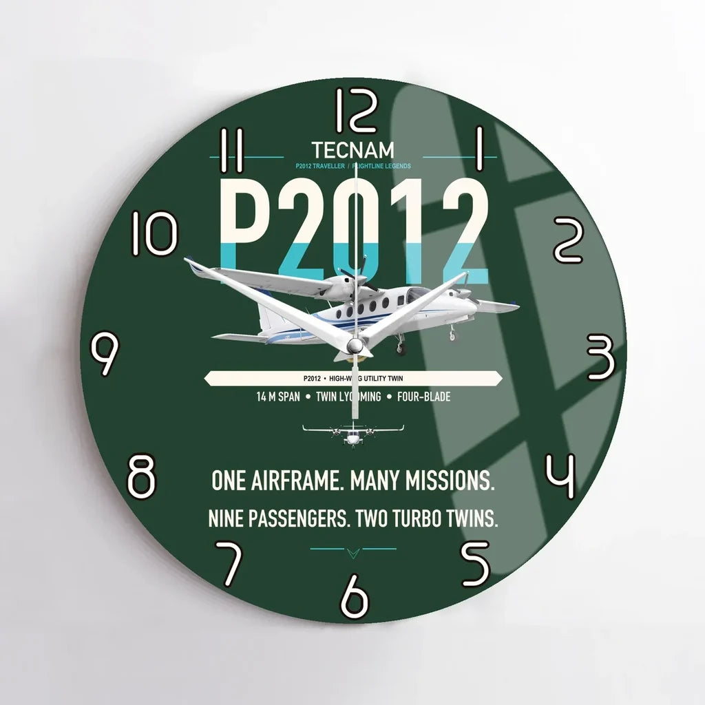 Tecnam P2012 Traveller design on dark green no frame wall clock