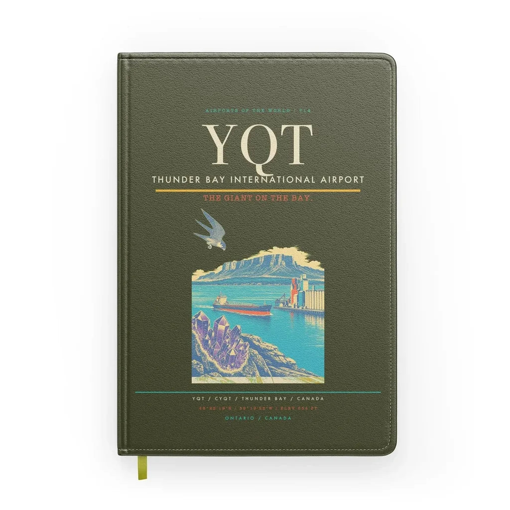 Thunder Bay International Airport (YQT) design on green army notebook