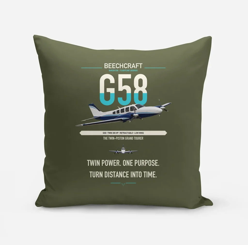 Beechcraft Baron G58 design on green army pillow