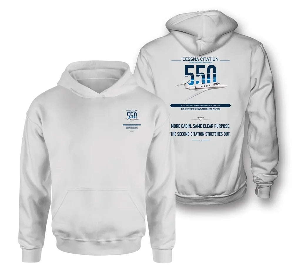 Cessna Citation 550 - Citation II design on white double-side hoodie, double-side print