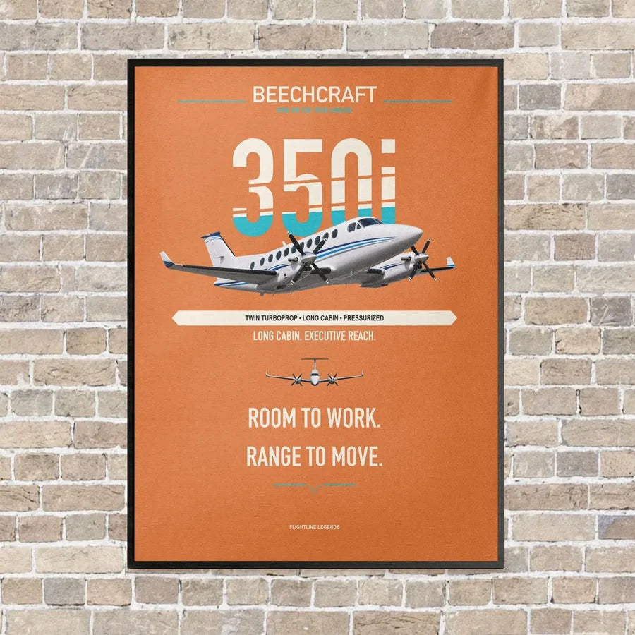 Beechcraft King Air 350i vertical canvas print - framed - orange background