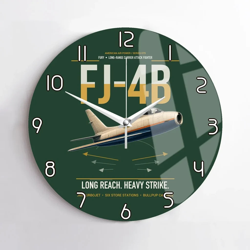 FJ-4B Fury design on dark green no frame wall clock