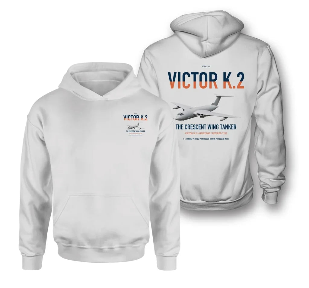 Handley Page Victor K.2 design on white double-side hoodie, double-side print