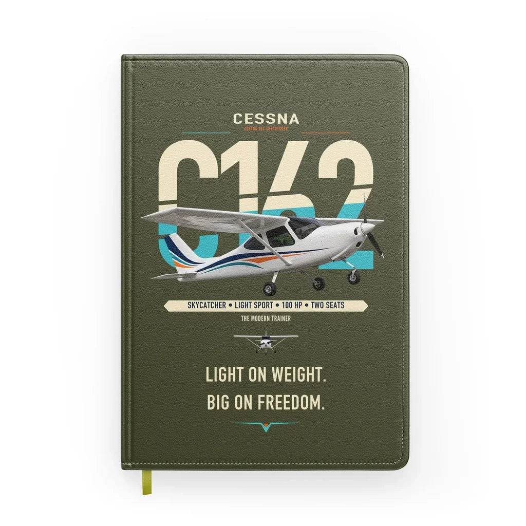 Cessna 162 Skycatcher design on green army notebook
