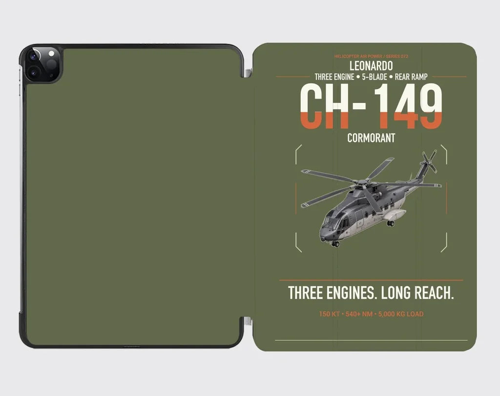 Leonardo CH-149 Cormorant design on green army ipad tablet case