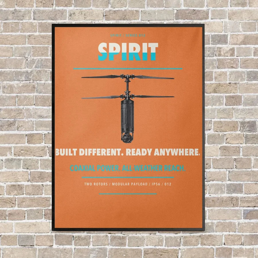 Ascent AeroSystems Spirit vertical canvas print - framed - orange background