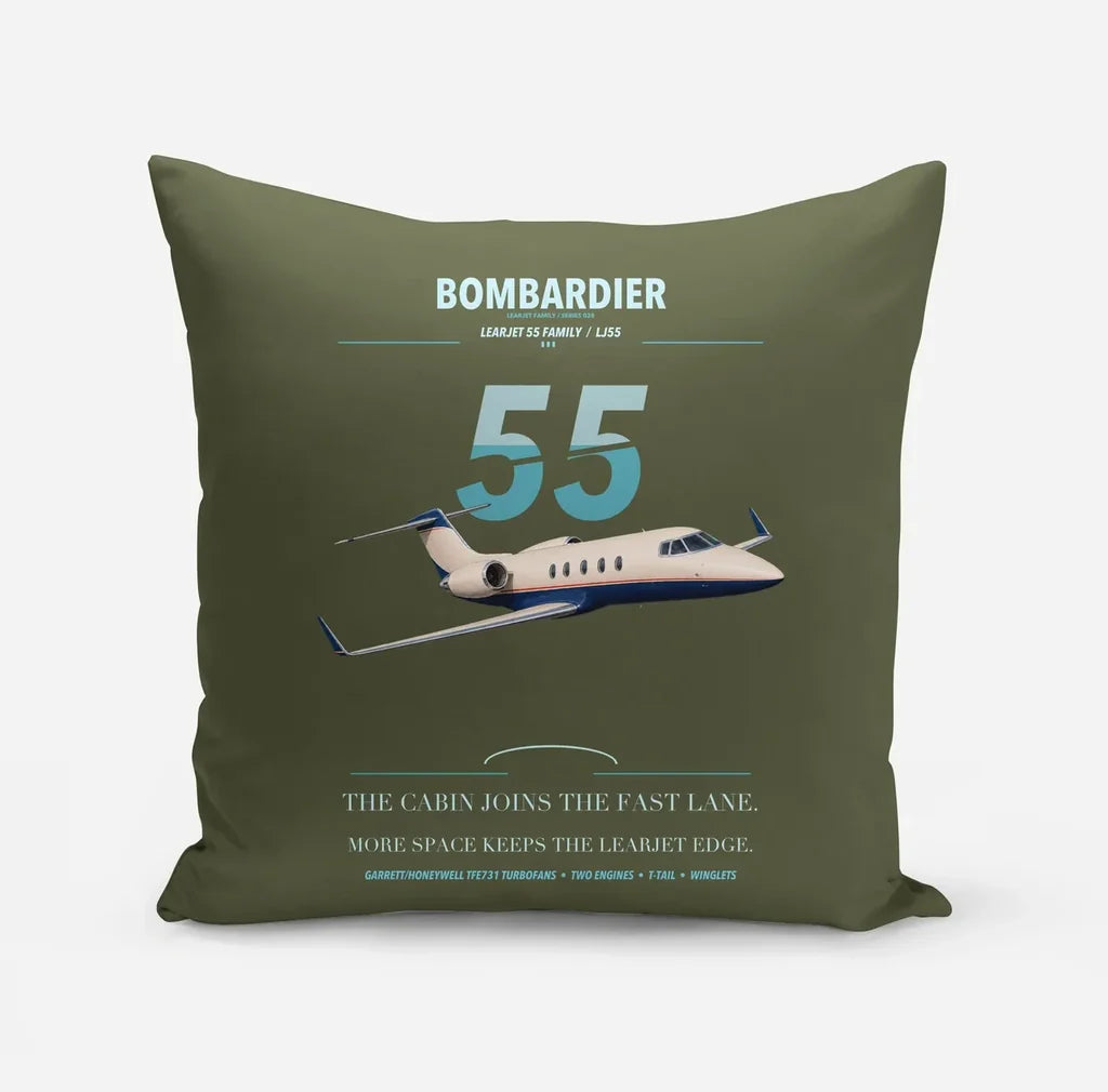 Bombardier Learjet 55 design on green army pillow