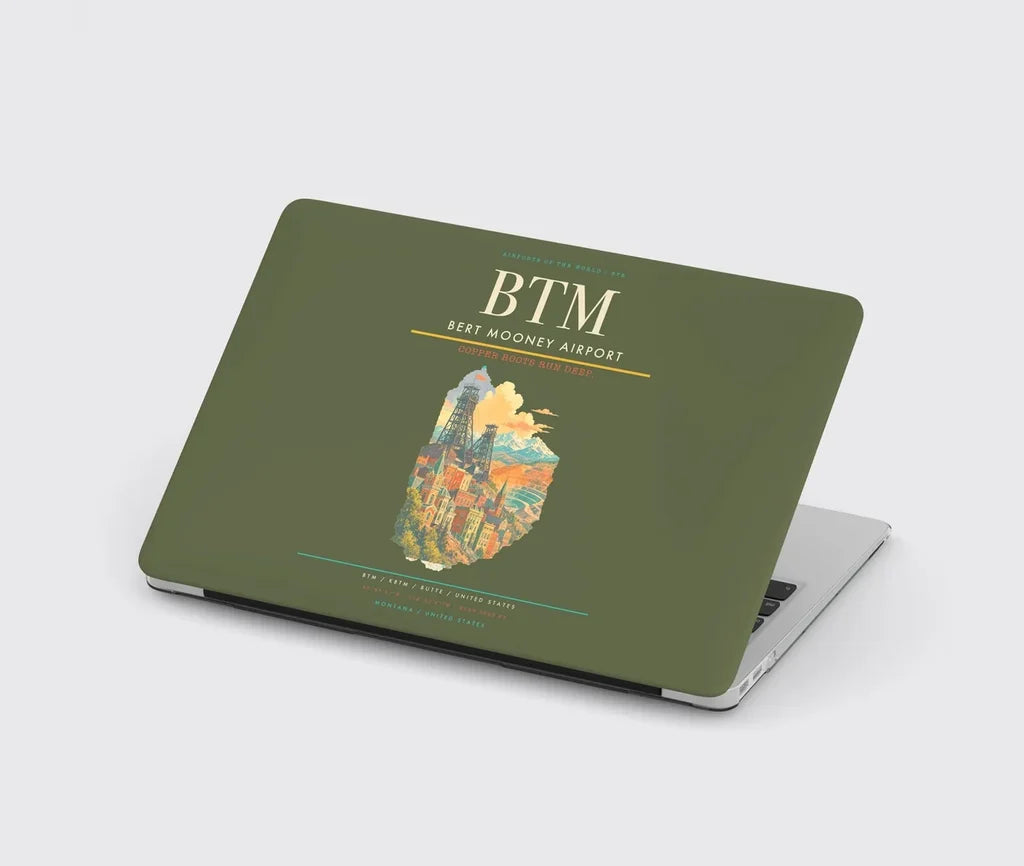 Bert Mooney Airport (BTM) design on green army MacBook case