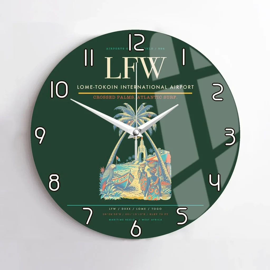 Lome-Tokoin International Airport (LFW) design on dark green no frame wall clock