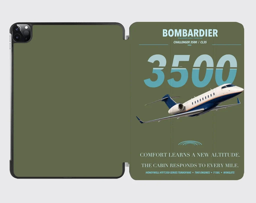 Bombardier Challenger 3500 design on green army ipad tablet case