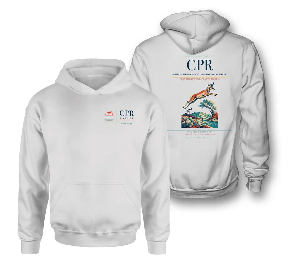 Casper–Natrona County International Airport (CPR) design on white double-side hoodie