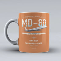 Thumbnail for McDonnell Douglas MD-80 design on orange ceramic mug, double-side print