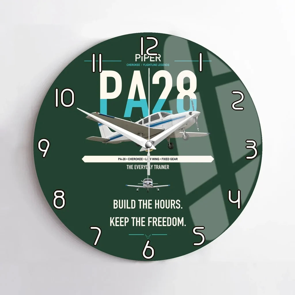 Piper PA-28 Cherokee design on dark green no frame wall clock