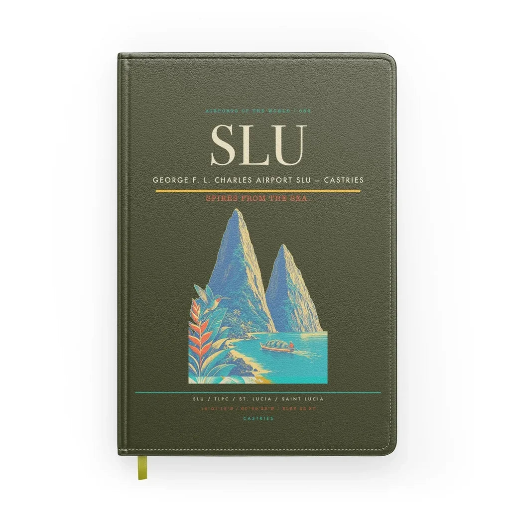 George F. L. Charles Airport (SLU) design on green army notebook