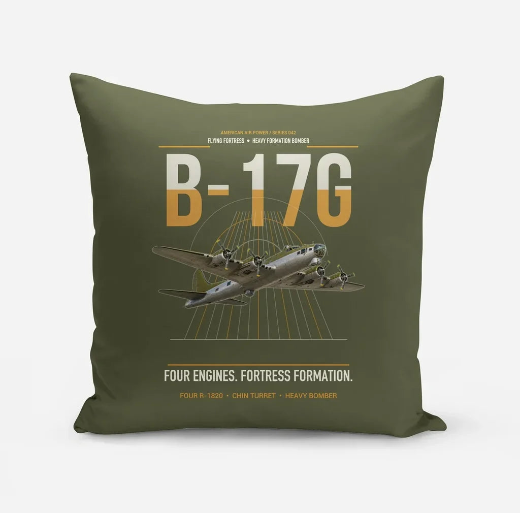 B-17G Flying Fortress design on green army pillow