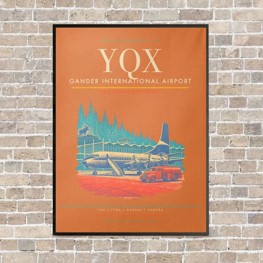 Gander International Airport YQX vertical canvas print - framed - orange background