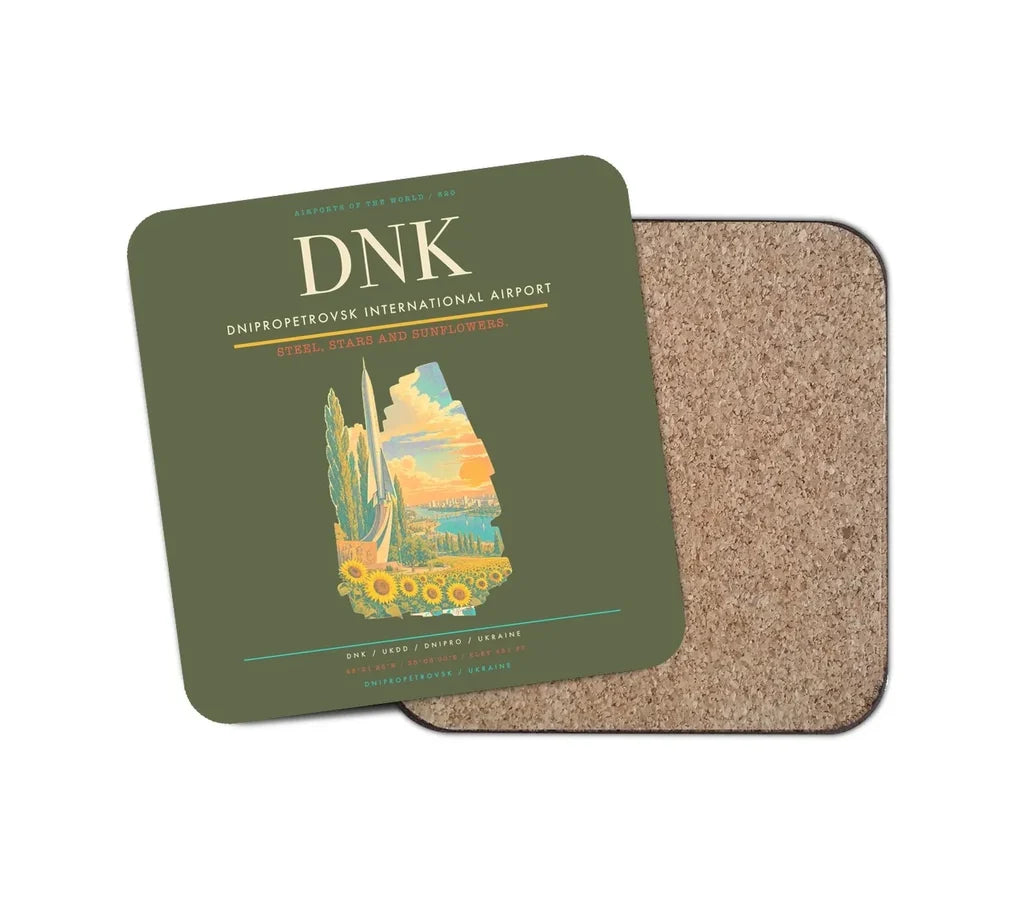 Dnipropetrovsk International Airport (DNK) design on green army 1 piece coaster