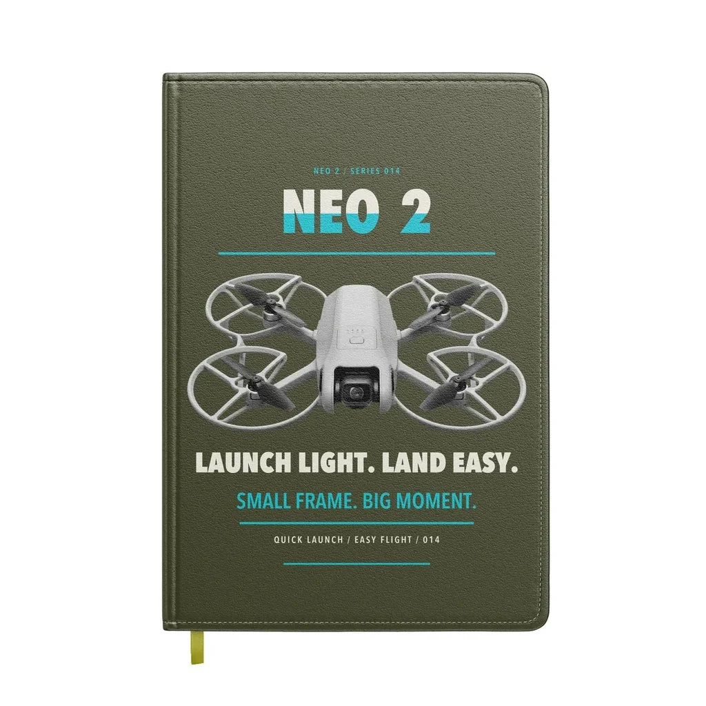DJI Neo 2 design on green army notebook