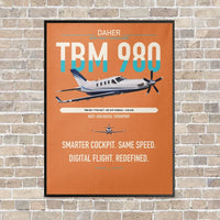 Thumbnail for Daher TBM 980 vertical canvas print - framed - orange background