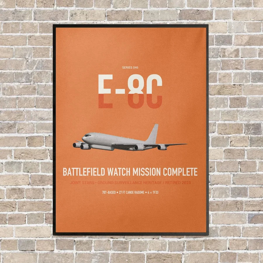E-8C Joint STARS vertical canvas print - framed - orange background