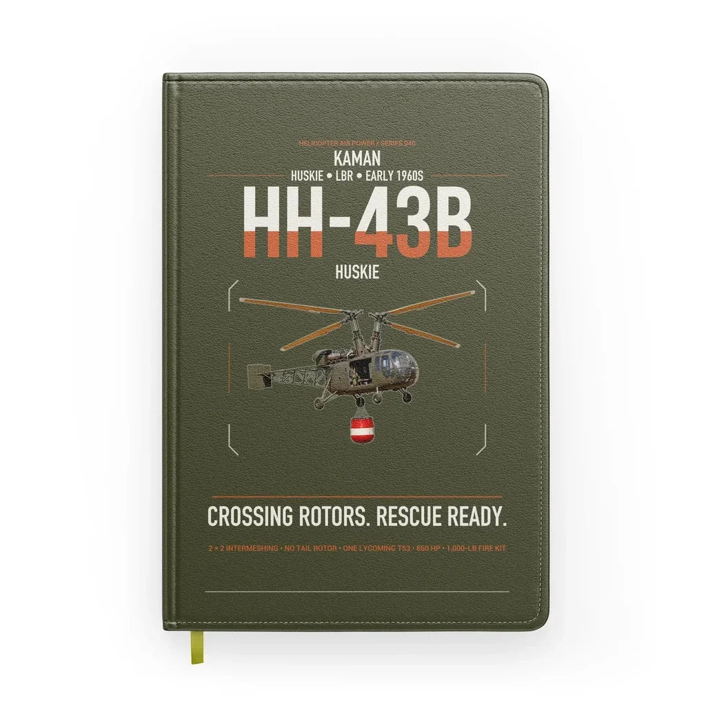 Kaman HH-43B Huskie design on green army notebook