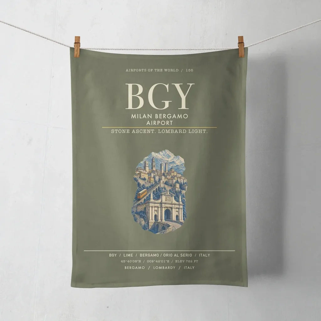 Milan Bergamo Airport (BGY) design on green army towel