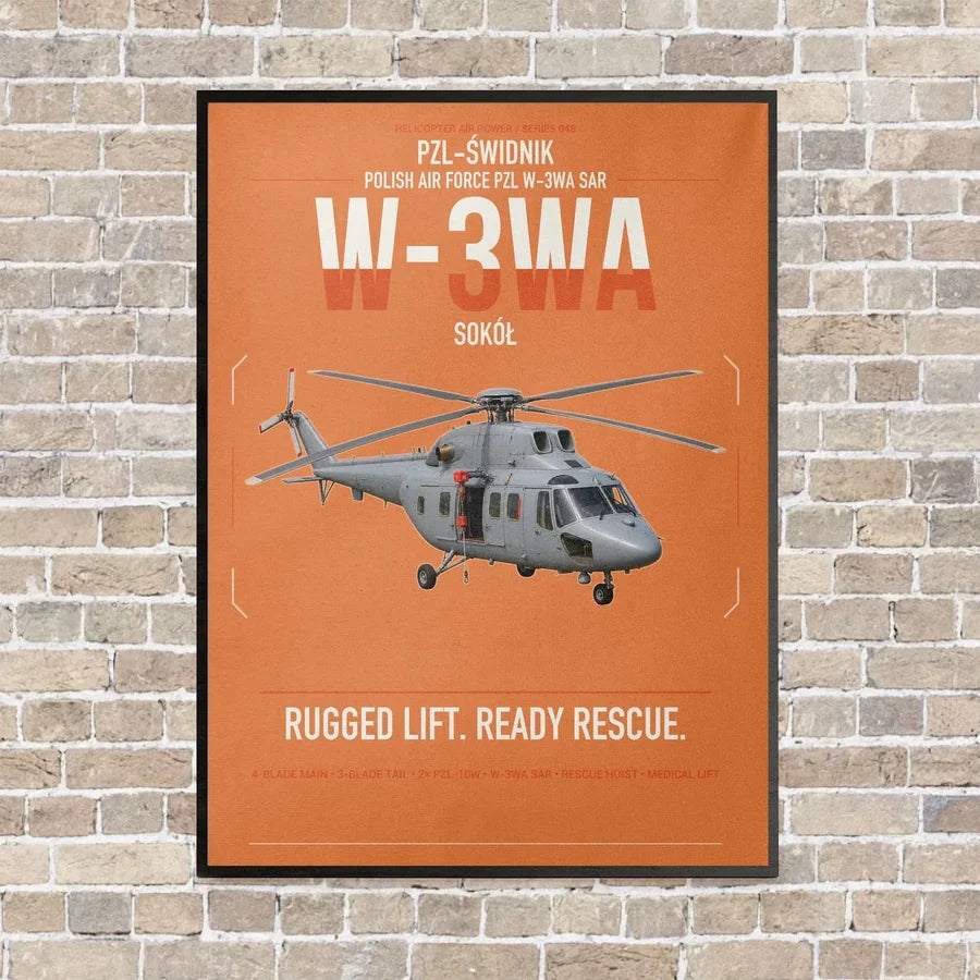 PZL-Świdnik W-3WA Sokół vertical canvas print - framed - orange background