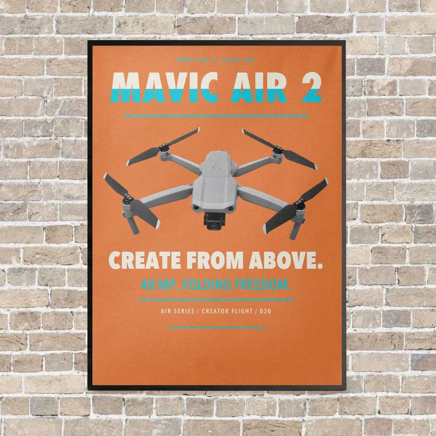 DJI Mavic Air 2 vertical canvas print - framed - orange background